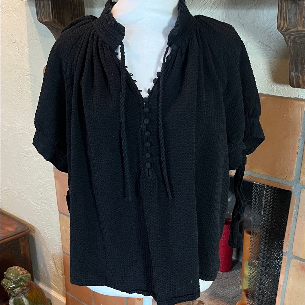 Birgitte Herskind Black Puff Sleeve Gajol Top, size 10